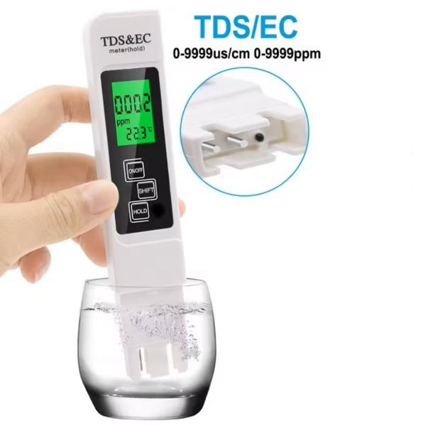 バックライト付き TDS &amp; ECメーター 温度測定機能 TDSメーター 水質検査キット ボタン電池...