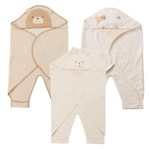 オーガニックコットン★足つきアフガン★どうぶつフード★おくるみ★新生児〜１歳★日本製/出産祝い/ギフ...