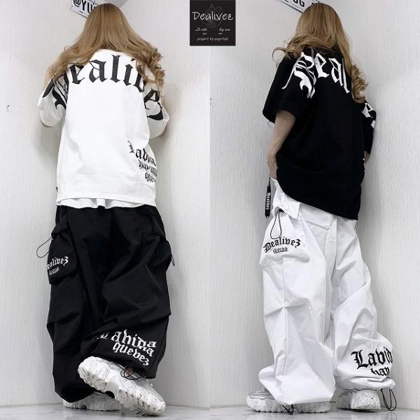 Dealivez Black Letter カーゴパンツ ALL刺繍 Backロゴ   Wide ワ...