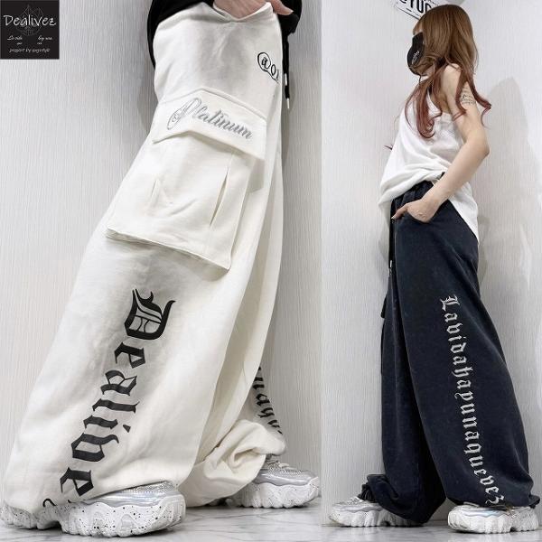 Dealivez Platinum・Black Letter 特殊加工 刺繍 立体カーゴポケット付 ...