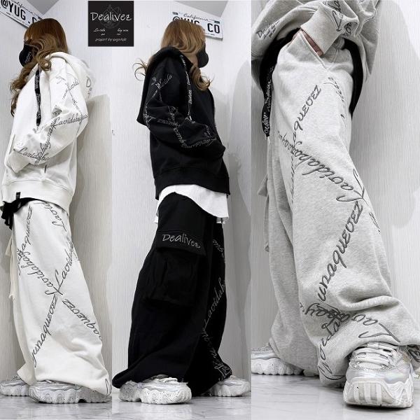 Dealivez クロスチェーン ALL刺繍 ロゴ 立体カーゴポケット付 Wide ワイド スウェッ...