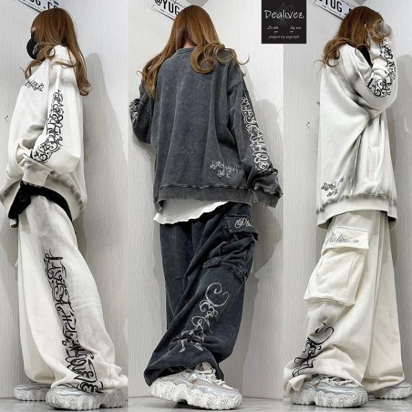 Dealivez Platinum・ピンスト 特殊加工 刺繍 スウェット トレーナー プルオーバー