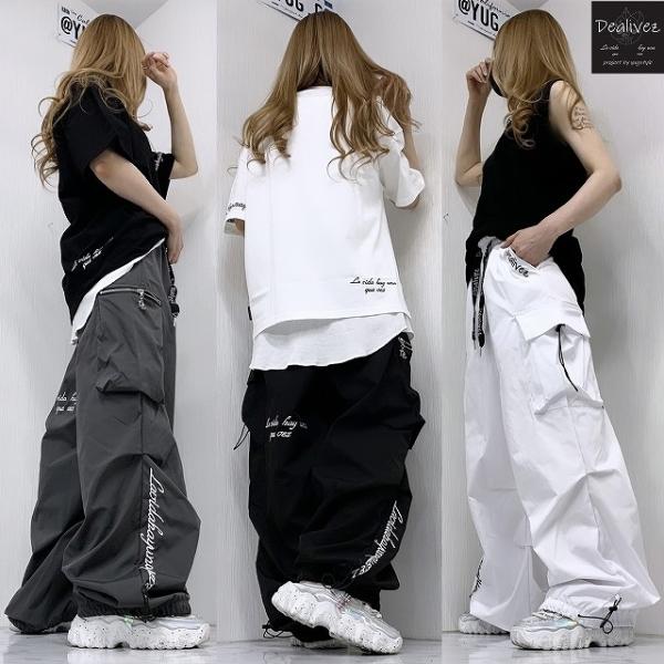 Dealivez ALL刺繍 Dzチャーム付 裾SIdeロゴ Backロゴ カーゴパンツ Wide ...