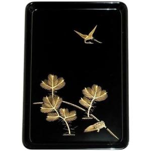 【昭和レトロ】漆器 黒い切手盆 木箱付き 切手盆 7寸(越前塗)木製 漆塗り 漆器 黒・無地 7号 横15cm×縦21cm