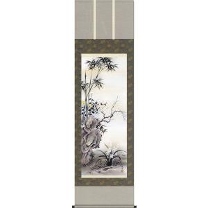 掛け軸 花鳥画 【完全肉筆掛け軸】竹に雀（中谷 文魚） 掛軸 : まろ庵