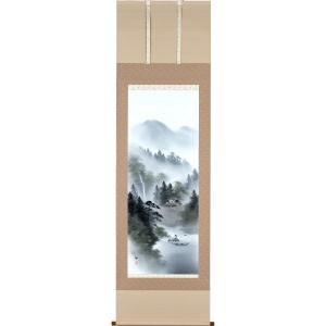 山水画『彩色山水』掛け軸/掛軸/山下近友/風景画/和風/床の間/日本画/美術品 掛け軸専門 掛軸 販売 通販店 彩色山水（小林 翠月） 年中掛け 山水画