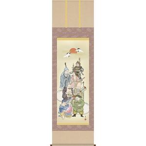 掛け軸 開運 掛軸 七福神 飛鶴 赤富士」尺五最高品質 尺五 水墨山水