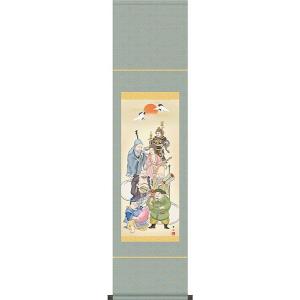 掛軸 (掛け軸) 七福神 緒方葉水 尺幅（長） 約横35cm×縦140cm d3223 慶祝 慶事 縁起 開運 祝賀 お正月 正月 新年 初夢 長寿 賀寿 開店 開業｜yuinouyasan