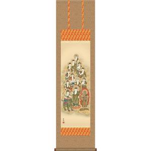 掛け軸 彩色山水 (保母一峰) 【掛軸】【一間床・半間床】【山水