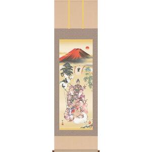 掛軸 (掛け軸) 赤富士双鶴 伊藤香旬 尺五あんどん 約横54.5×縦140cm