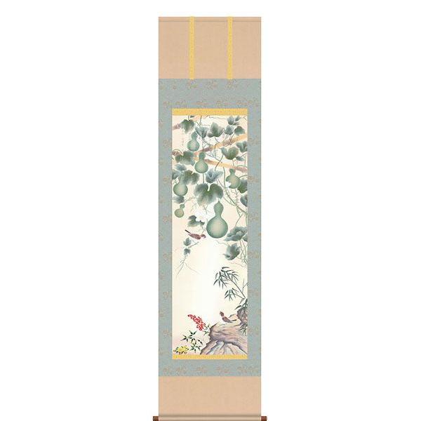 掛軸 (掛け軸) 消災六瓢南天図 片山観雪（尺三立・紙箱入り）約横44.5×縦164cm d7235...