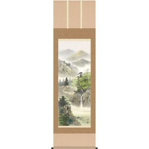 特価品】山水掛軸 尺八立 『水墨山水』平野 翠雪（ひらの すいせつ