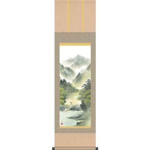 掛軸 (掛け軸) 水墨山水 国関秀峰 尺五立 約横54.5×縦190cm p9676 山水