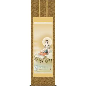 掛軸 (掛け軸) 悲母観音 斎藤悦山 尺五立 約横54.5×縦190cm d6707 仏画