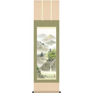 掛軸 (掛け軸) 水墨山水 国関秀峰 尺五立 約横54.5×縦190cm p9676 山水