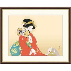 上村松園 鼓の音 （F6サイズ）（紐・フック付） 日本の名画 約横52×縦42cm インテリアアート（額絵） 伝統の日本画 g5556 額入り アート リビング 玄関｜yuinouyasan