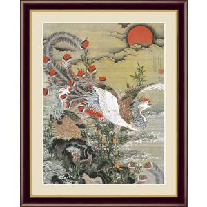 伊藤若冲 旭日鳳凰図 （F6サイズ）（紐・フック付） 日本の名画 約縦52×横42cm インテリアアート（額絵） 伝統の日本画 g5574 額入り アート リビング 玄関｜yuinouyasan