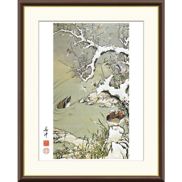 伊藤若冲 雪中遊禽図 （F4サイズ）（紐・フック付） 日本の名画 約縦42×横34cm インテリアア...