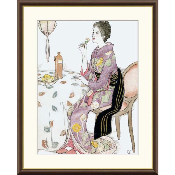 竹久夢二 青い酒 （F6サイズ）（紐・フック付） 日本の名画 約縦52×横42cm インテリアアート...