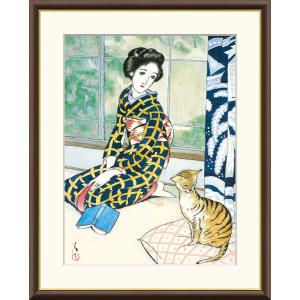 竹久夢二 晩春 （F4サイズ）（紐・フック付） 日本の名画 約縦42×横34cm インテリアアート（額絵） 伝統の日本画 g5635 額入り アート リビング 玄関｜yuinouyasan