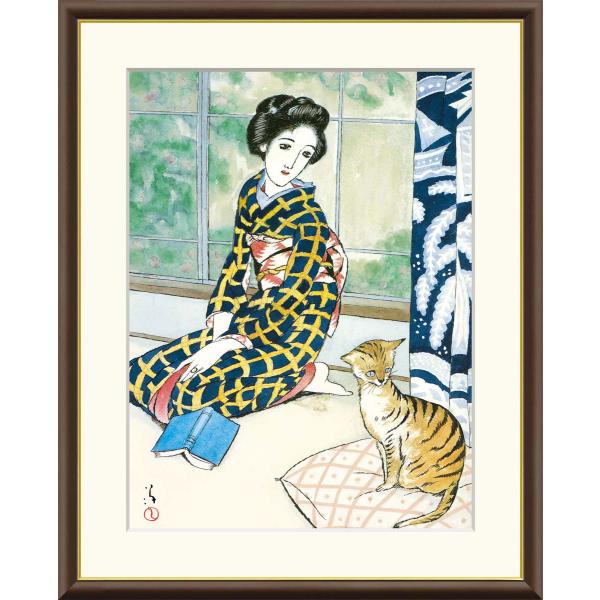竹久夢二 晩春 （F4サイズ）（紐・フック付） 日本の名画 約縦42×横34cm インテリアアート（...