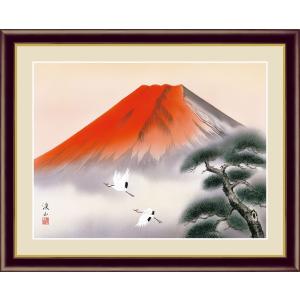 赤富士飛翔 加藤洋峯 （F4サイズ）（紐・フック付） 富士山水画 約横42