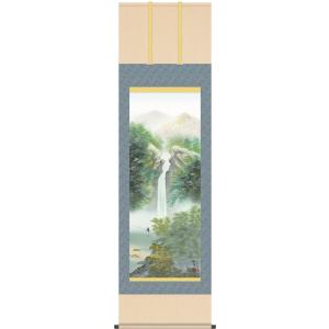 掛軸 (掛け軸) 水墨山水 木村挙山 尺八立 約横65×縦197cm p9799 山水