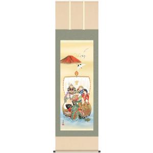 掛け軸 開運 掛軸 七福神 飛鶴 赤富士」尺五最高品質 尺五 水墨山水