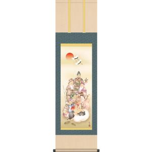 掛軸 (掛け軸) 赤富士双鶴 宇田川彩悠 尺三立 約横44.5×縦164cm