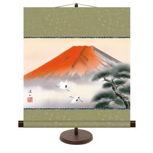 掛軸 (掛け軸) 赤富士飛翔 伊藤渓山 約横44.5cm×縦39cm（専用スタンド