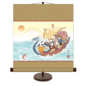 掛軸 (掛け軸) 和風モダン掛 七福神 北山歩生 約横44.5cm×縦50cm (専用スタンド付) g6377 KM2D9-012 慶事 縁起 開運 正月 新年 初夢 長寿 賀寿｜yuinouyasan