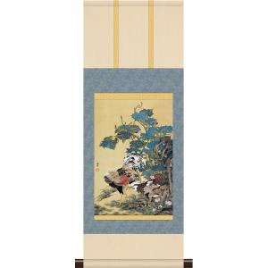 掛軸 掛け軸 本格ミニ掛軸 紫陽花双鶏図 伊藤若冲 約横28cm×縦75cm ミニサイズ 名画複製画...