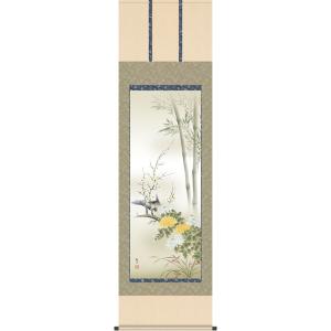 掛け軸 花鳥画 【完全肉筆掛け軸】竹に雀（中谷 文魚） 掛軸 : まろ庵