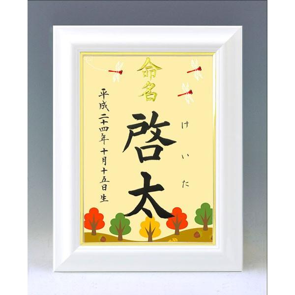 デザイン命名書 A4ホワイト額（赤トンボ）結納屋さんの毛筆手書き命名書