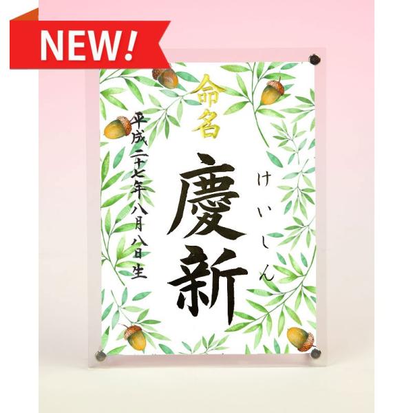 デザイン命名書 アクリルフレーム（どんぐり）結納屋さんの毛筆手書き命名書