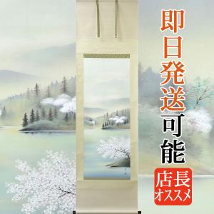 掛軸 (掛け軸) 春用 夜桜 緒方葉水 尺五立 約横54.5cm×縦190cm g4097