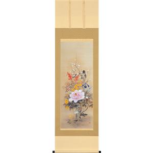 掛軸 四季花 金子華春 掛け軸 尺五立 全国送料無料 : 古都-京都