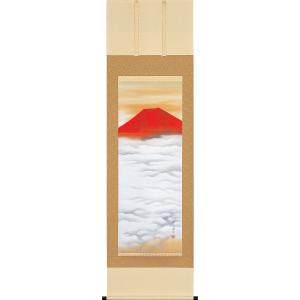 掛軸 (掛け軸) 黄金富士 西森湧光 尺八横 約横65×縦138cm p9820 山水