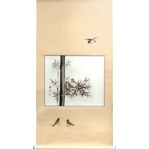 掛け軸 南天に雀 (田村竹世) 掛軸 : 掛け軸・絵画の専門店 掛軸堂画廊