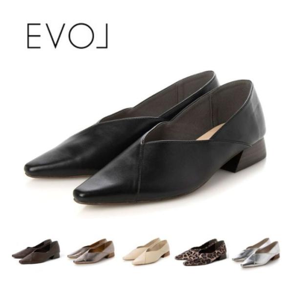 EVOL イーボル Vカットポインテッドスタックヒールパンプス IU5031 レディース シューズ ...