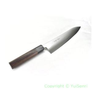 唯千里オリジナル堺製本霞青二鋼墨流し 切付柳刃 300 mm 【黒檀八角