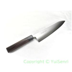 光一作《森本刃物》安来鋼白紙2号割込 本霞 和三徳 170 mm【紫檀丸柄