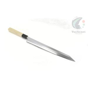 唯千里オリジナル堺製本霞青二鋼墨流し 切付柳刃 300 mm 【黒檀八角