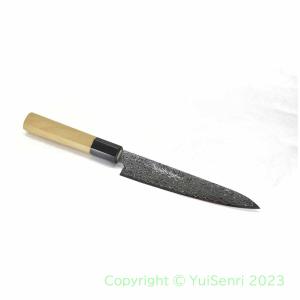 唯千里オリジナル堺製本霞青二鋼墨流し 切付柳刃 300 mm 【黒檀八角