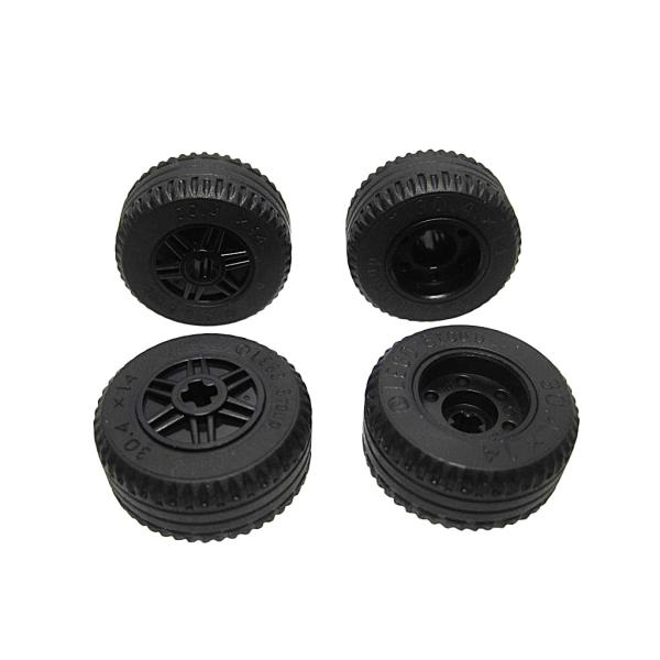 レゴ★未使用！リアルなテクニックタイヤ４点(30.4X14-Wheel黒-軸穴)