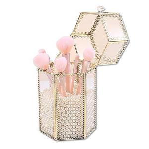 メイクボックス メイクブラシ 収納 ホルダー ふた付き コスメ収納 ボ パールストーン付き 透明 卓上 小物入れ 化粧道具 化粧品 収納ケース 35