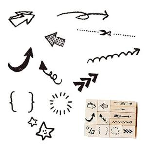 moin moin はんこ スタンプ 12個セット 手描き 矢印 木 木製 2112stp10