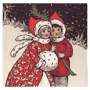 ミニカード クリスマスカード 冬の散歩 メッセージカード 封筒付き 赤｜yujinia-yh