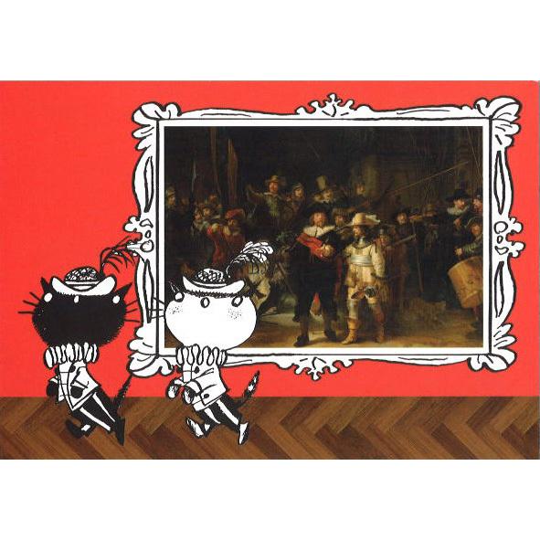 ポストカード アート フィープ・ヴェステンドルプシリーズ ピムとポム&amp;夜警の絵画 レンブラント 15...