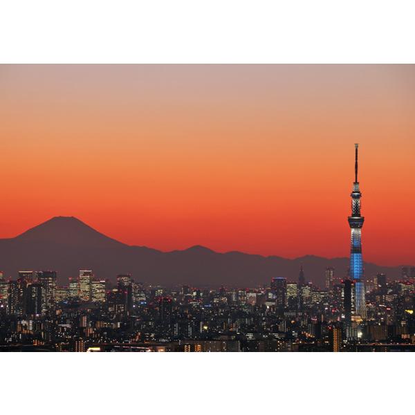 ポストカード カラー写真 日本風景シリーズ 夕焼けの東京と富士山 105×150mm 観光地 名所